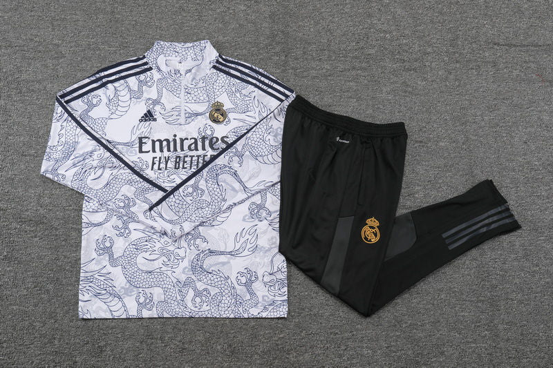 Real Madrid White Halfzip Tracksuit 23/24