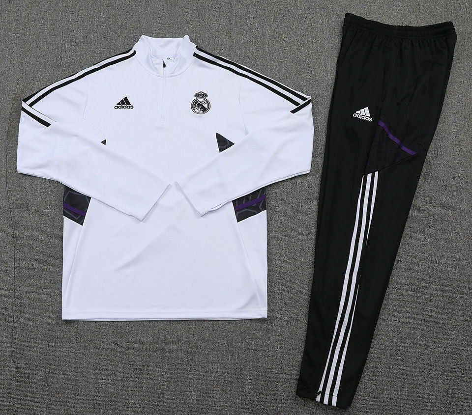 Real Madrid White Halfzip Tracksuit 22/23
